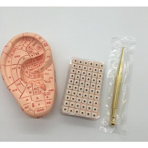 3 In 1 Auricular Paster Ear Therapy Massage Probe Pen Press Ears Vaccaria Stickers Acupuncture Needle + Ear Model + 600 Seeds