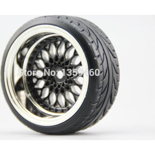 4pcs RC Hard Pattern Drift Tires Tyre Wheel Rim Y12CK 3/6/9mm offset (Chrome+Painting Black) for 1:10 Drift Car 10039+20022