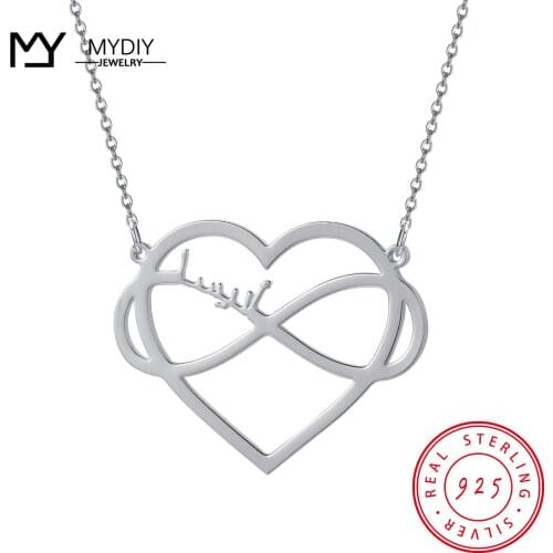 925 Sterling Silver Love Heart + Infinite Loop Arabic Custom Design Personalized Custom Name Necklace Pendant Couple MYDIY 2021
