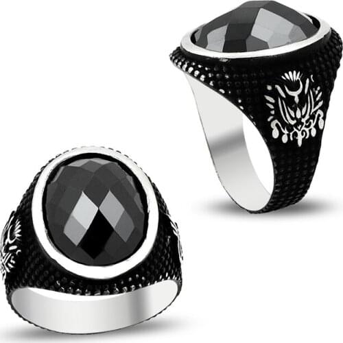925 Silver Ottoman Emblem Printed Casual Rings for Men