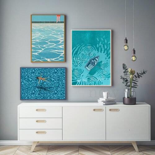 Abstract Nordic Poster Swimming Pool Canvas Painting Wall Art Pictures For Living Room Modern Decorative Prins On The Wall