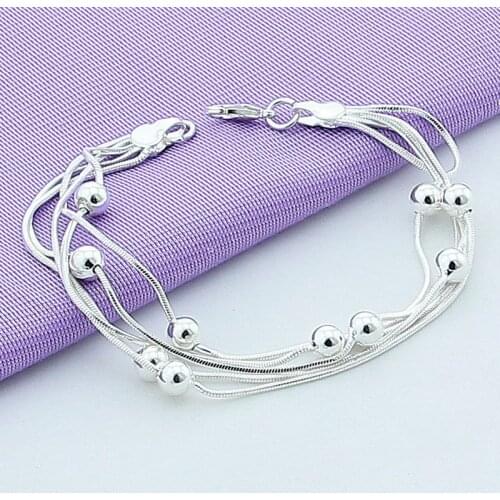 Free Shipping Silver Color Jewelry Bracelets Beads Bracelet Silver Color Chain Bracelets Jewelry For Women Gift