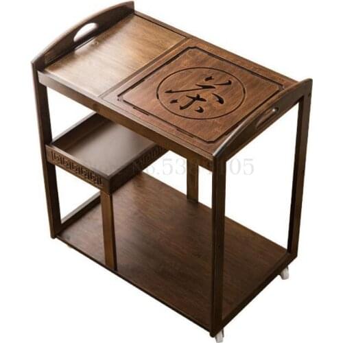 Courtyard Solid Wood Tea Cabinet Simple Modern Bamboo Shelf Living Room Tea Storage Shelf Household Multi-layer Storage C