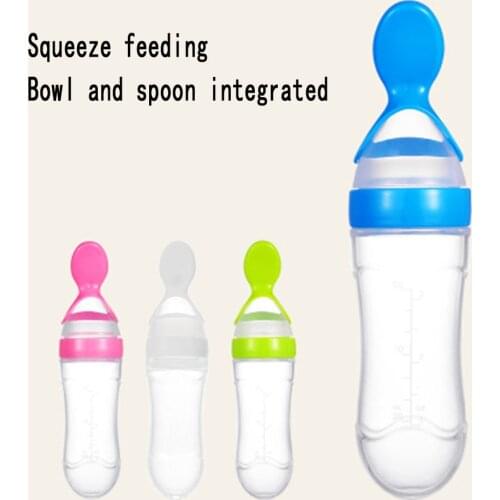 Baby Squeezing Feeding Spoon Safe Silicone Born Training Rice Bottle Cereal Food Supplement Feeder Tableware Medicine Tools