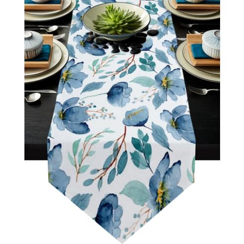 Summer Watercolor Flowers Table Runner Modern Table Flag Home Party Country Wedding Decoration Tablecloth Table Runners