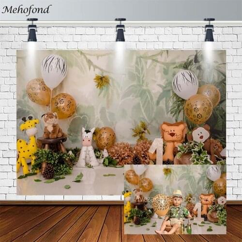 Mehofond Birthday Party Backdrop Forest Jungle Wild Animals Lion Monkey Boy Photography Backgrounds Photo Studio Photozone Decor