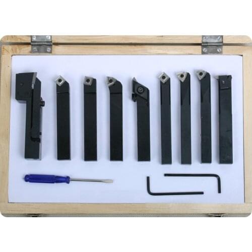 12mm 9pcs/set Indexable Carbide Turnnig Tools Lathe Cutting Tools Set + Inserts For Mini Lathe Titanium coated blade Optional