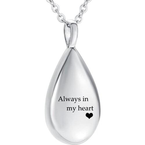Stainless Steel Ashes Necklace Keepsake Cremation Jewelry Always in My Heart Memorial Ashes Pendant Waterproof Teardrop Necklace