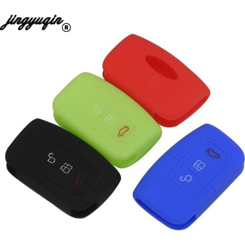 Jingyuqin 3 Button Silicone Car Key Case Remote Smart Cover For Ford Focus 2016 2017 Keyless Holder Shell