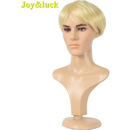 Joy&luck Fashion Short Men Wig 6inch Blonde Color Natural Straight Hairstyle Male Wigs