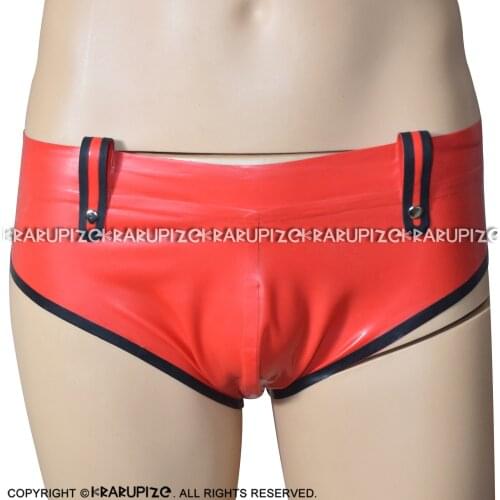 Red And Black Trims Sexy Latex Briefs Rubber Boy Shorts Underpants Underwear DK-0196