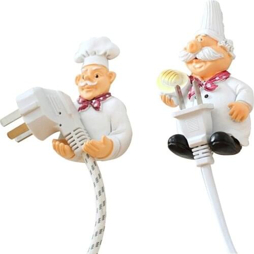 Creative Lovely Cartoon Chef Strong Storage Rack Hook Plug Finishing Bracket Wall Decor Plug Holder Wall Hanger Kitchen Hooks