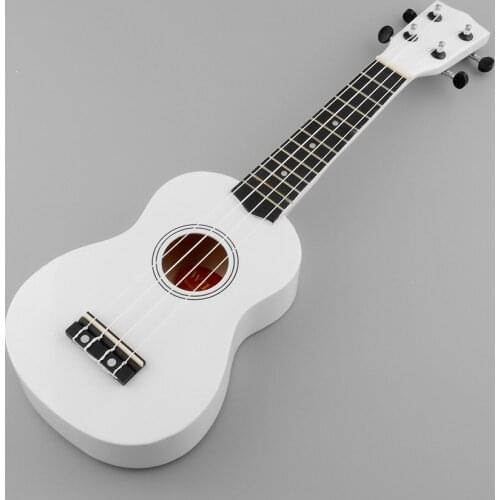 White Mini 21 Inches Soprano Ukulele 12 Frets Instrument Wood Hawaiian Style Guitar 4 Strings Hawaii Guitar for Beginner