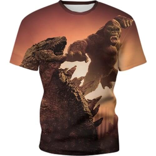2021 Summer New Mens 3DT Shirt Movie Image Monster King Kong Graphic Print T-shirt Fashion Trend Hip Hop Round Neck Clothes