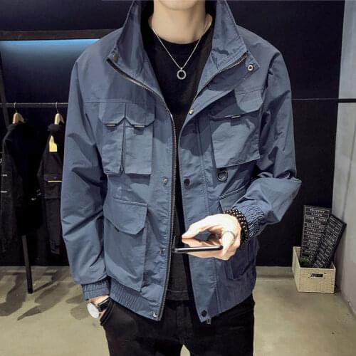 Bomber Jacket Mens Jacket Spring and Autumn Student Korean Version Fashion Tooling Jacket Zip up Jacket Mens Retro Clothes 4XL