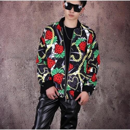 Retro jacket men casual clothes mens jackets personality Loose printing Hip hop Baseball uniform coats jaqueta masculina b597