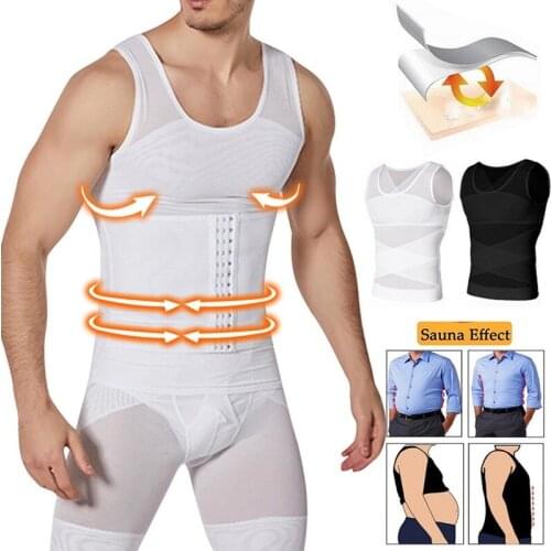 Men Shapewear Hook Eye Closure Adjustable Tummy Control Vest Waist Trainer Slimming Abdomen Tank Top Breathable Mesh Body Shaper