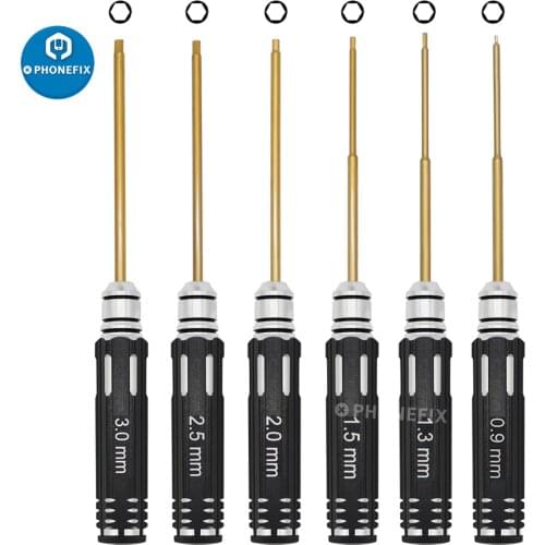 6Pcs RC Tools Hex Driver Titanium Screwdrivers Drone Repair Tool Kit Replacement Hex 0.9/1.3/1.5/2.0/2.5/3.0mm Screw driver Bit