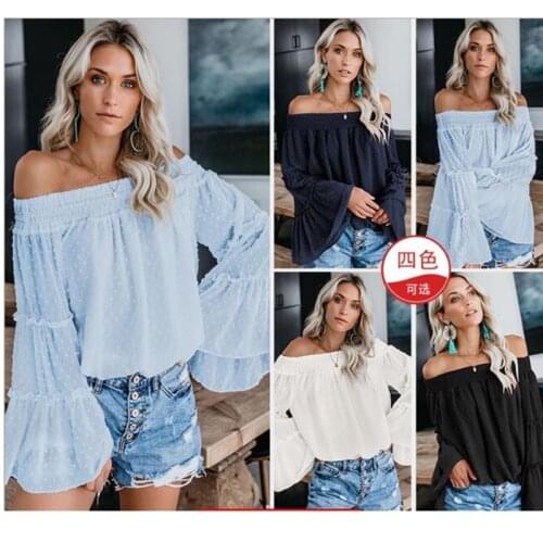 New Hot Sale New One Strapless Floral Collar Floral Chiffon Blouse Female Fashion Flared Sleeves Tops For Summer 2020 Ladies