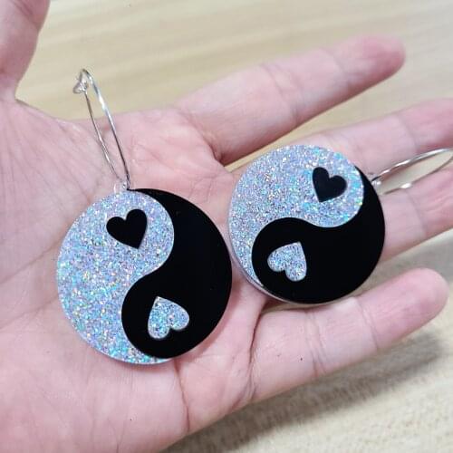 New Fashion Black White Iridescent YIN YANG HOOPS Tai Chi Drop Simple Retro Taiji Dangle Earrings Statement For Women