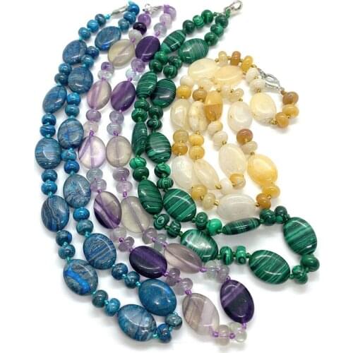 Oval Natural Stone Beads Handmade Chain Necklace Bracelet Black Agate Amethyst Opal Fashion Necklace about 18 Inches