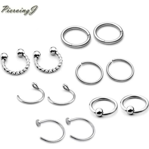 PiercingJ 12pcs / set Stainless Steel Mixed Set Ear Nose Cheater Nose Ring Stud Captive Ring piercing jewelries