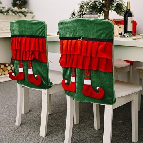 Christmas Chair Covers Hanging Legs Red Feet Green Feet Chair Covers Protector Seat Slipcovers for Kitchen Hotel Banquet Wedding