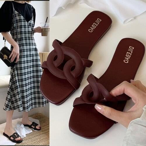 2020 Slippers Weave Leather Women Sandal Open Toe Flat Casual Slides Summer Outdoor Beach Female Flip Flops