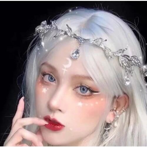 Wedding Bride Forehead Tiara Headband Faux Crystal Pendant Rhinestone Leaf Hairband Princess Party Crown Fairy Jewelry