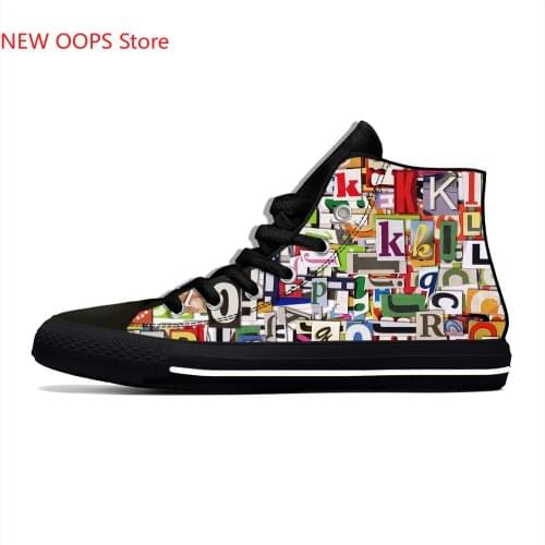 Language Colorful letters alphabet Vintage Novelty Design Lightweight High Top Canvas Shoes Men Women Casual Breathable Sneakers