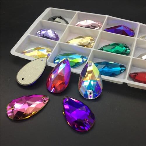 TopStone 3230# K9 High Quality Crystal Drop Sew On Rhinestones Flatback Teardrop Sewing Glass Droplet for Dress Clothing Making
