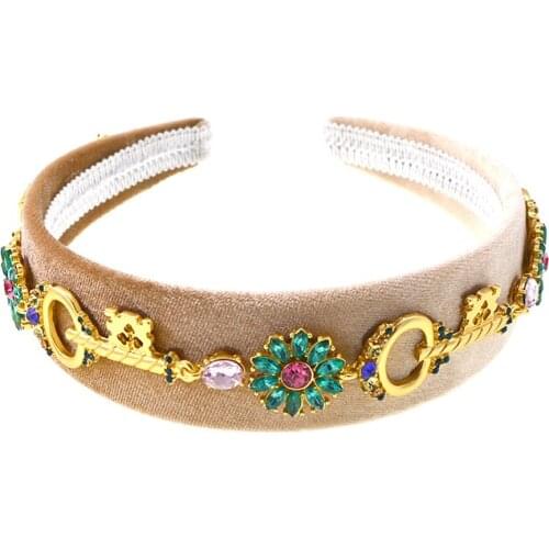 Vintage Luxury Gold color Key Hairband Baroque Crown Hair Accessories Fashion Wedding Tiara Bridal Hair Bands