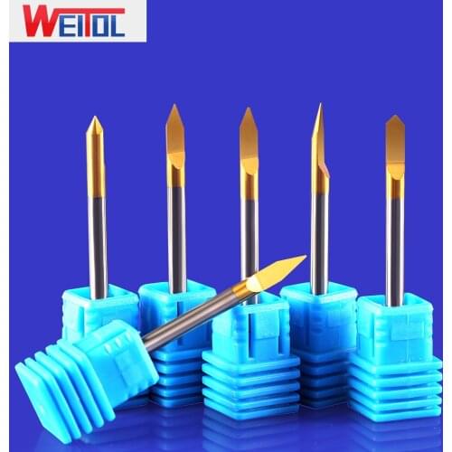 WeiTol 3.175MM SHK metal engraving bits Titanium coating router bits carbide cnc V bits gold coating end mill 20 degree