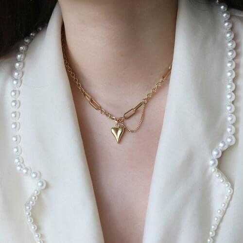 YUN RUO 18k Gold Plated Vintage Heart Chain Tassel Pendant Necklace Fashion 316 Titanium Stainless Steel Jewelry Woman Accessory