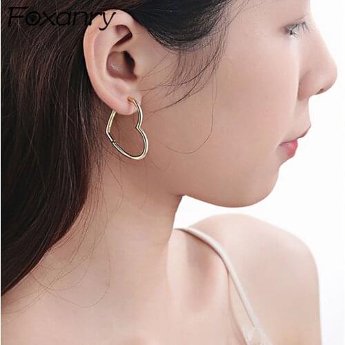 Foxanry Prevent Allergy 925 Sterling Silver Terndy Earrings for Women Simple Smooth LOVE Heart Party Elegant Fine Jewelry Gifts