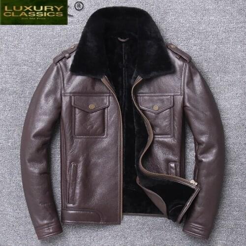 Winter Natural Shearling Jacket Real Fur Coat Men Warm Sheepskin Coats Mens Jackets Casaul Jaqueta De Couro Masculino 68