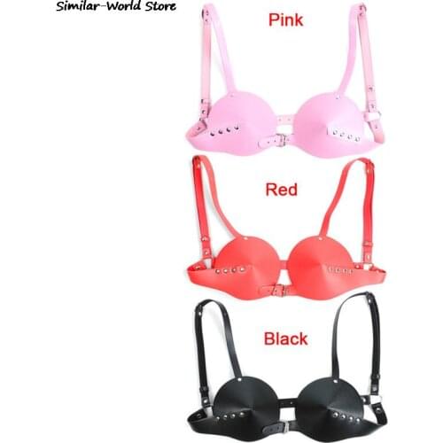 1PCS Adult Fetish Breast Bondage Sexy PU Leather Bra Lingerie Body Erotic Harness Restraint For Female Blac/Red/Pink