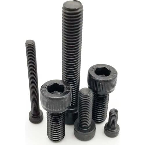 10/50pcs M2 M2.5 M3 M4 M5 M6 M8 Black grade 12.9 steel DIN912 All Full Thread Hexagon Hex Socket Cap Allen Head Bolt Screw