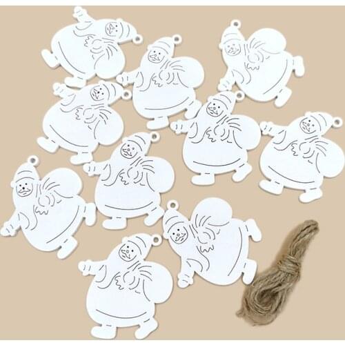 10pcs Christmas Wooden Ornaments White Wood Snowman Santa Christmas Tree Decorations Hanging Embellishments