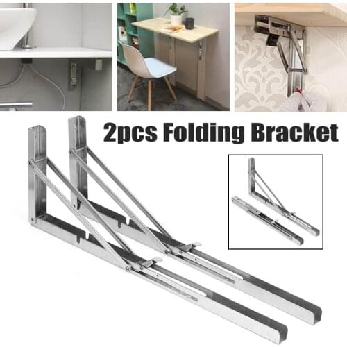 2Pcs 8-24 Inch Metal Triangle Folding Angle Storage Bracket Adjustable Wall Tabel Mounted Bench Table Shelf Heavy Support