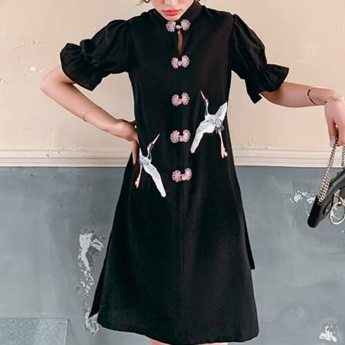 2020 Summer Fashion Modern Chinese Dress Qipao Young Girl Casual Black Oriental Dress Streetwear China Cheongsam Dress 10288