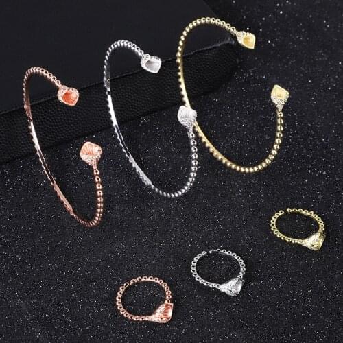 3Sets/Package luxury Unique African Bangle Ring Set For Women Wedding Cubic Zircon Crystal CZ Dubai Jewelry