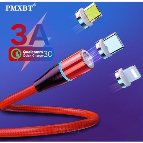 3A Magnetic Type C Micro USB Cable LED Fast Charging Magnet Data Cord For iPhone 12 Huawei Xiaomi Mobile Phone USB Charger Cable