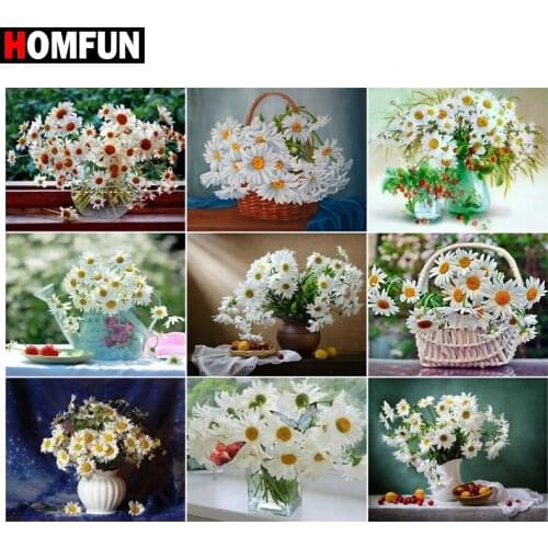 HOMFUN Diamond Painting Full Square/Round Drill 5D DIY "Daisy flower vase" Daimond Embroidery Rhinestone Cross Stitch Decor