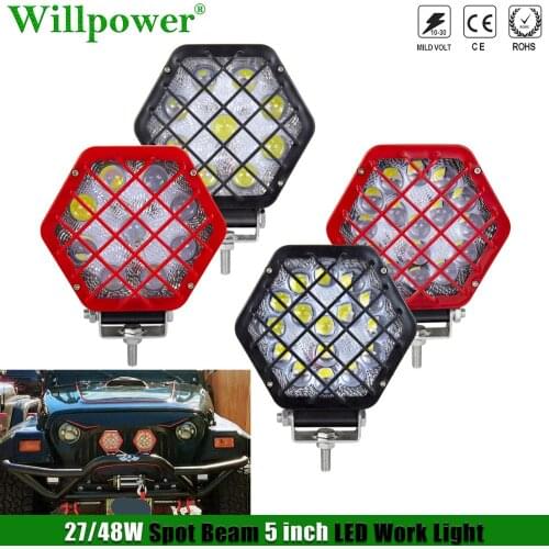 SUV Car 5D Convex Lens Spotlights 27/48W 5" LED Work Light For Jeep Offroad 4x4 Truck Tractor ATV UTV Pickup Fog Lamp Driving