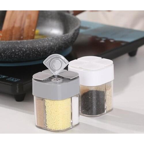 Four Compartment Spice Cruet Seasoning Jar Set Pepper Bottles Salt Shakers Kitchen Storage Organizer Spice Storage Jars Gadgets