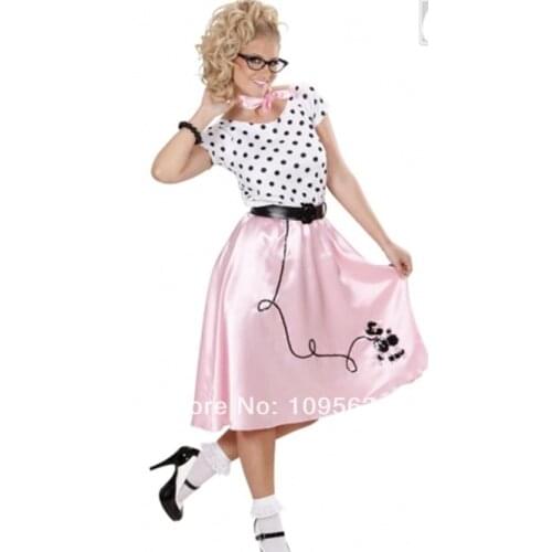 Ladies All Sizes polka dot 50s Ladies Bopper Girl Poodle Fancy Dress Costume Hen Halloween