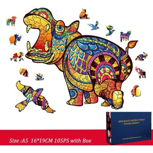 FEOOE 2021 Stock Hippo Shaped Wooden Puzzle 3D Animal Puzzle Wooden Toys Puzzle Puzzles for Adults Puzzles for Adults YSH
