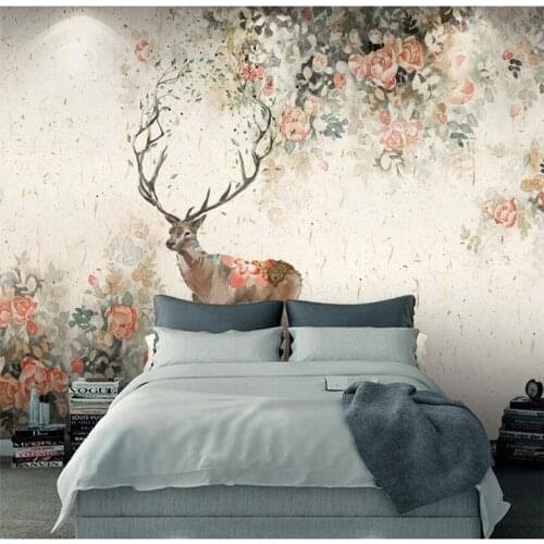 Mural papier peint wallpaper for walls 3 d Custom wallpaper Elk Scandinavian Style Backdrop Retro Peony Retro Rose