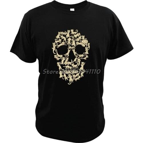 Cat Skull T-Shirt Parody Cute Kitties Creat Design Animals Lovers Funny High Quality Crew Neck Short Sleeves
